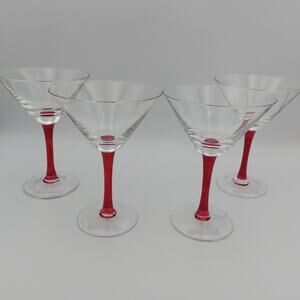 Vintage Beefeater Gin Red Stem Martini Glasses Set of 4 Cocktail Barware Glass